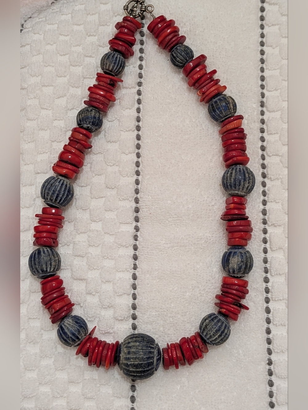 Vintage Red(Coral Like)and Blue Beaded Statement Necklace